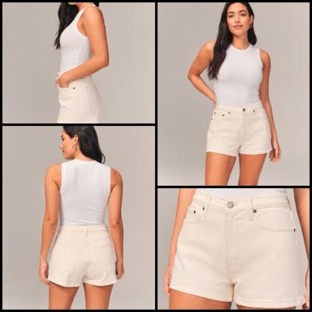 Abercrombie & Fitch Curve Love Mom High Rise Beige Denim Shorts Plus Size 36/22